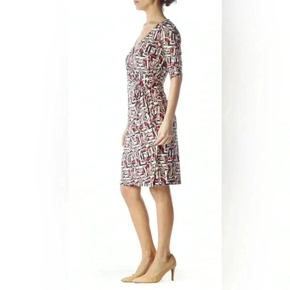 Laundry Shelli Segal Patterned 3/4 Sleeve Faux Wrap Dress Size S - Picture 6 of 14